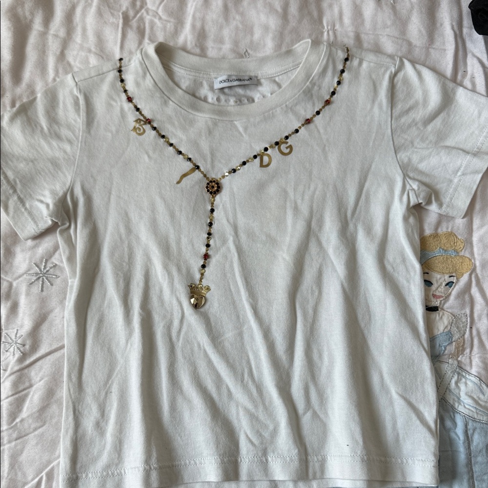 Dolce & Gabbana White Tee with Gold Necklace Design